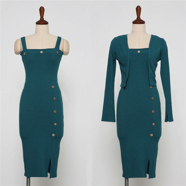 Autumn Fashion Knitting Tops With Single-Breasted Straps Dress Autumn Fashion Knitting Tops with Single-breasted Straps Dress 5