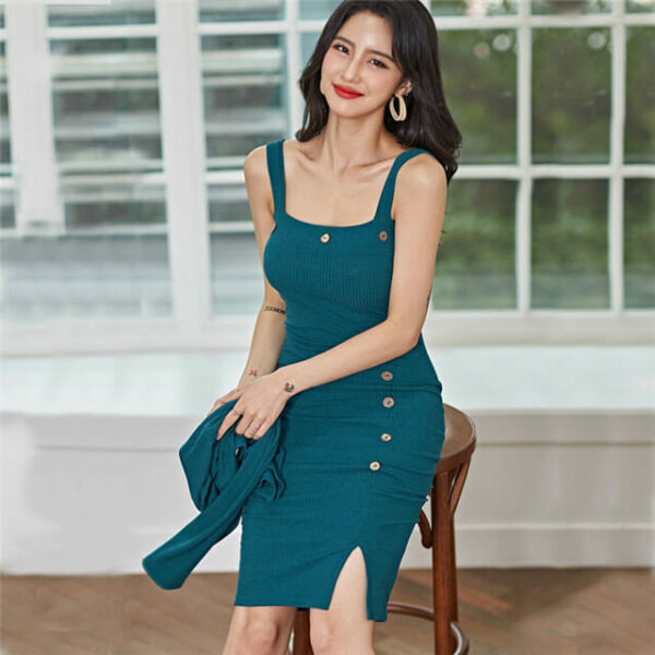 Autumn Fashion Knitting Tops with Single-breasted Straps Dress Seoulinspired Autumn Fashion Knitting Tops with Single-breasted Straps Dress Seoulinspired