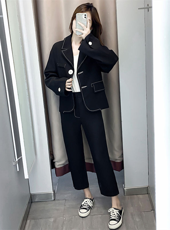 Autumn Fashion Tailored Collar Loosen Jacket With Long Pants Autumn Fashion Tailored Collar Loosen Jacket with Long Pants 1