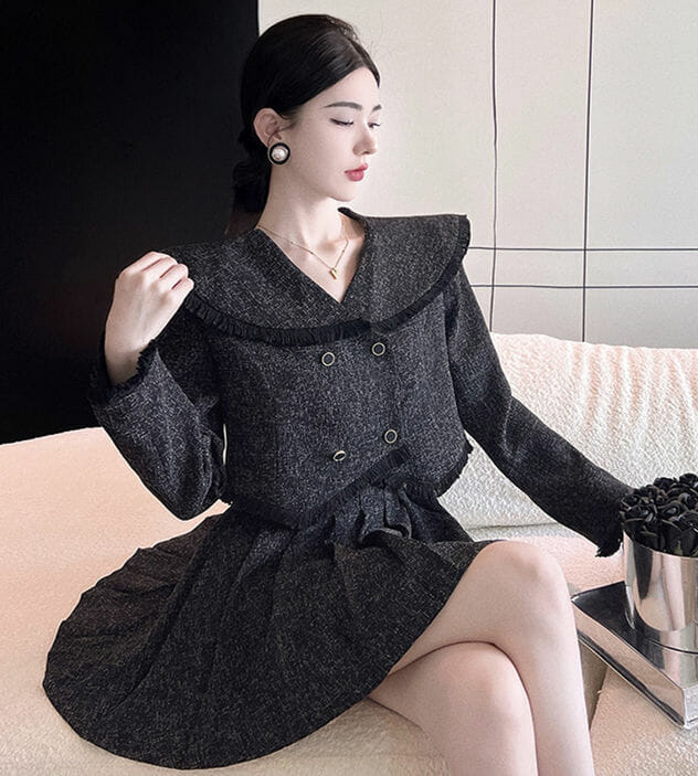 Autumn New 2 Colors Doll Collar Pleated Two Pieces Dress2 Autumn New 2 Colors Doll Collar Pleated Two Pieces Dress 5