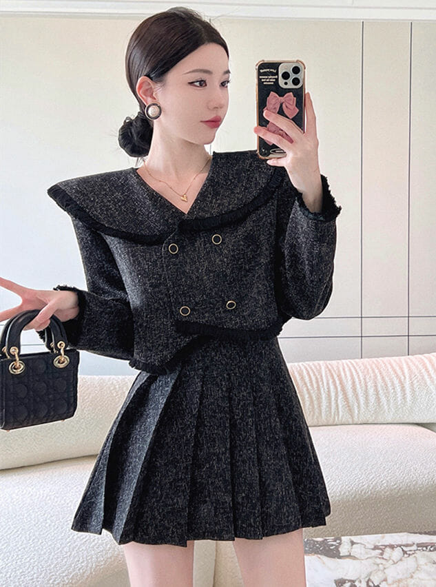 Autumn New 2 Colors Doll Collar Pleated Two Pieces Dress3 Autumn New 2 Colors Doll Collar Pleated Two Pieces Dress 4