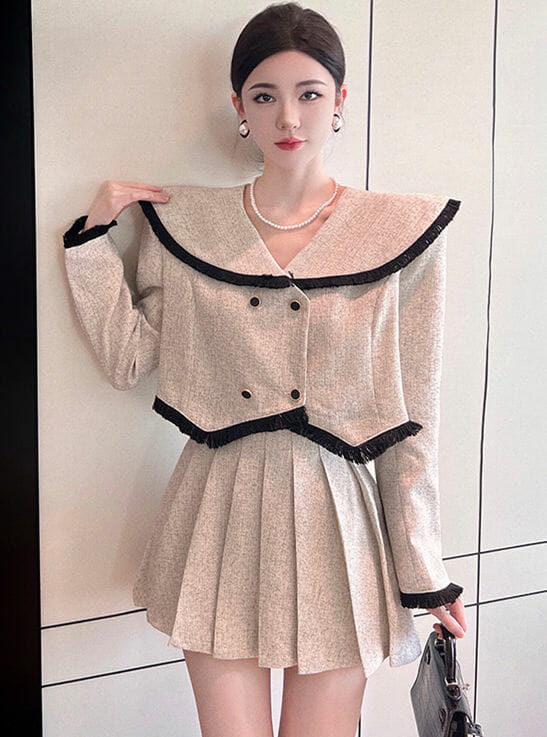 Autumn New 2 Colors Doll Collar Pleated Two Pieces Dress6 Autumn New 2 Colors Doll Collar Pleated Two Pieces Dress 1