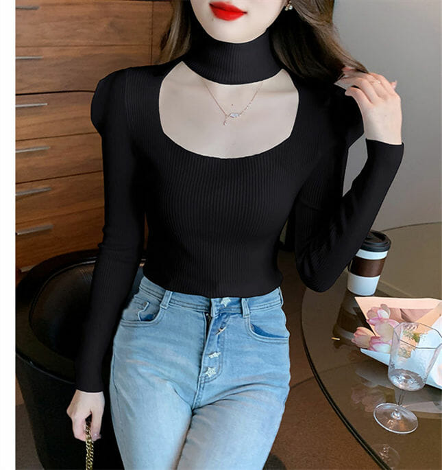 Autumn New 3 Colors Halter Square Collar Puff Sleeve T-Shirt Autumn New 3 Colors Halter Square Collar Puff Sleeve T-shirt 6