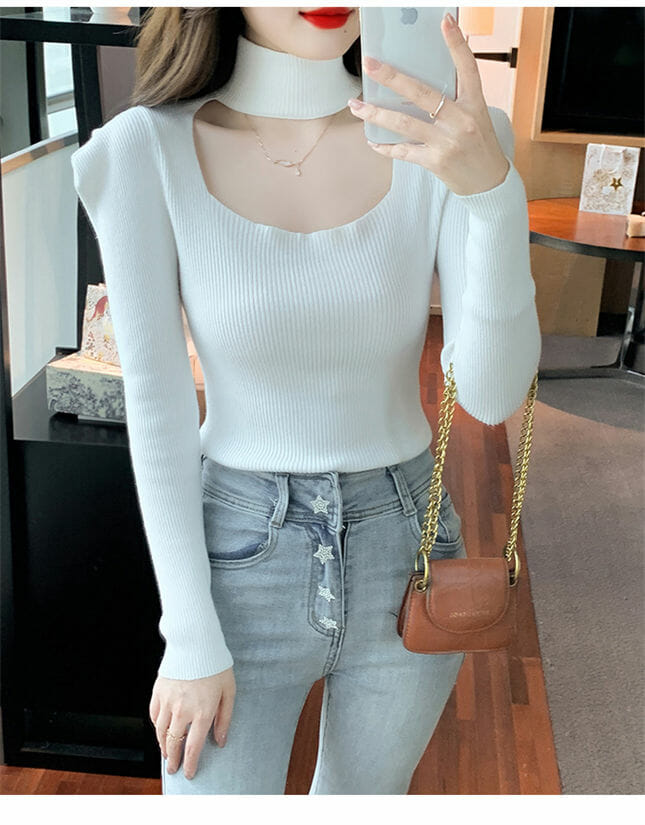 Autumn New 3 Colors Halter Square Collar Puff Sleeve T-Shirt4 Autumn New 3 Colors Halter Square Collar Puff Sleeve T-shirt 3