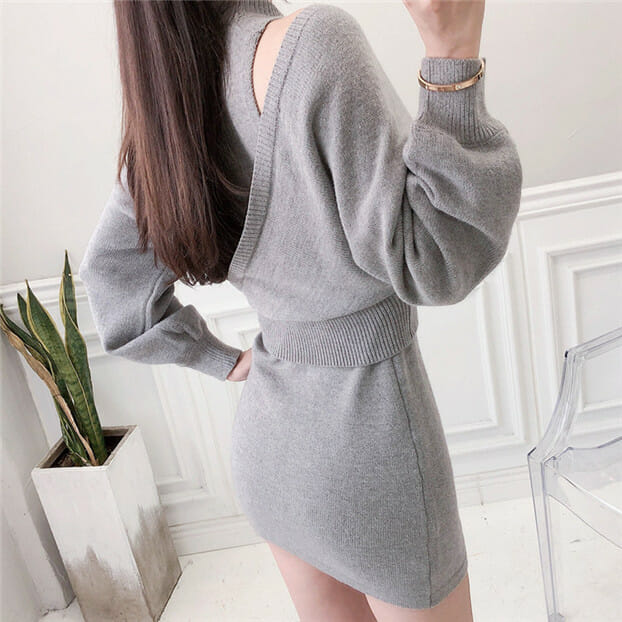 Autumn New Batwing V-Neck Tops With Slim Knit Tank Dress2 Autumn New Batwing V-neck Tops with Slim Knit Tank Dress 5