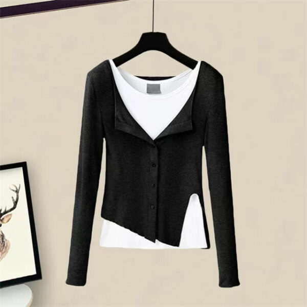 Autumn New Fake-two-piece Tops with Straight Long Pants 4