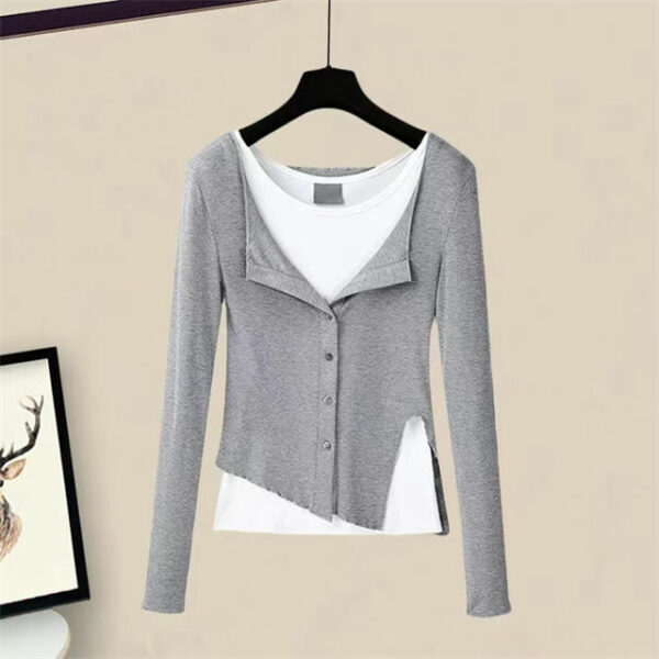 Autumn New Fake-two-piece Tops with Straight Long Pants 3