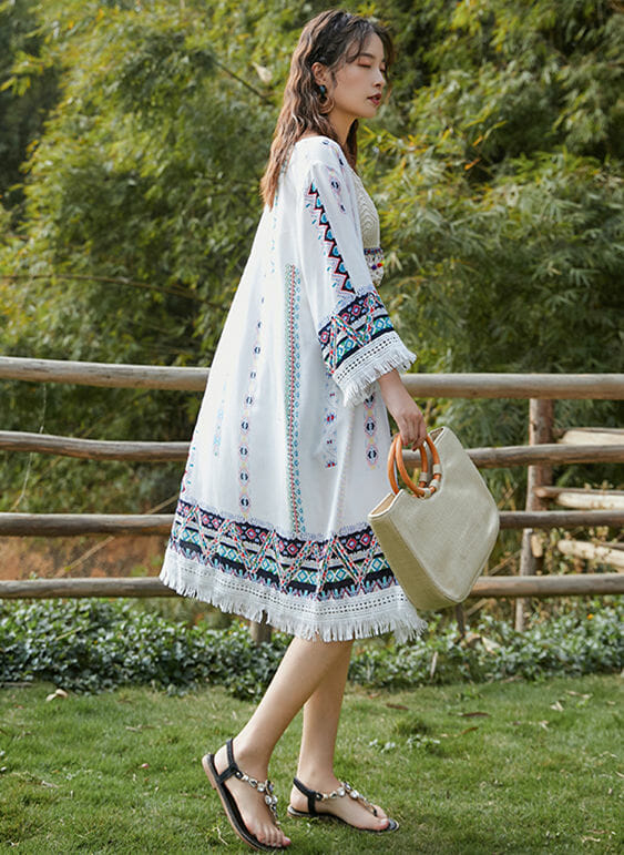 Bohemia Fashion Tassels Flowers Bikini Long Blouse2 Bohemia Fashion Tassels Flowers Bikini Long Blouse 4