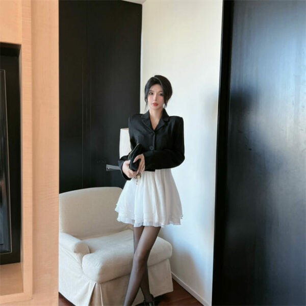 Boutique Fashion Tailored Collar Splicing Gauze Fluffy Dress 6