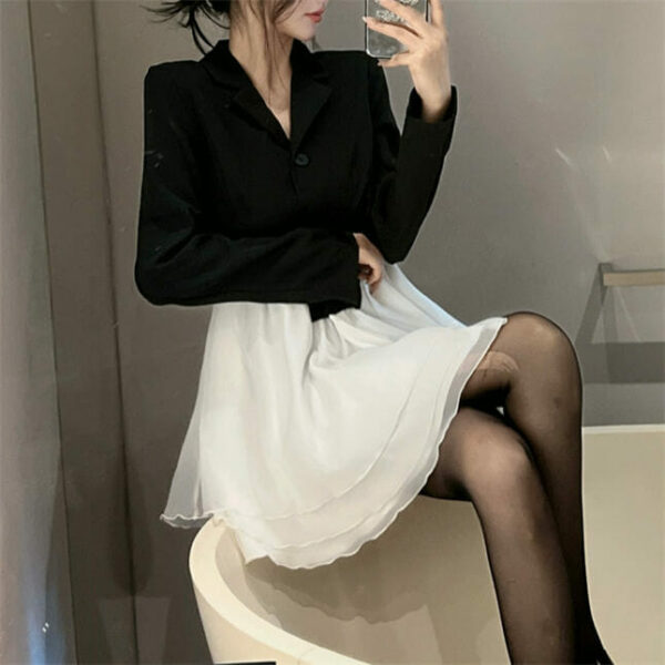 Boutique Fashion Tailored Collar Splicing Gauze Fluffy Dress 4