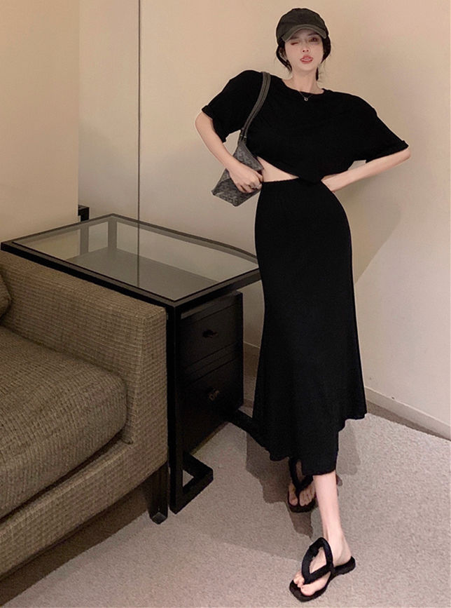 Casual Fashion 2 Colors Batwing T-Shirt With Fishtail Long Skirt Casual Fashion 2 Colors Batwing T-shirt with Fishtail Long Skirt 6