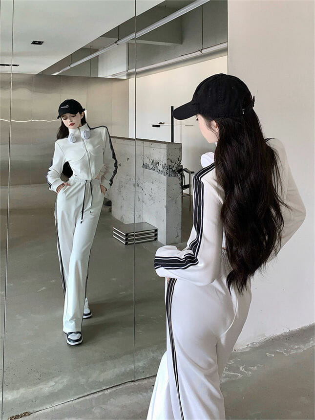 Casual Fashion 3 Colors Zipper Jacket With Stripes Long Pants Casual Fashion 3 Colors Zipper Jacket with Stripes Long Pants 7