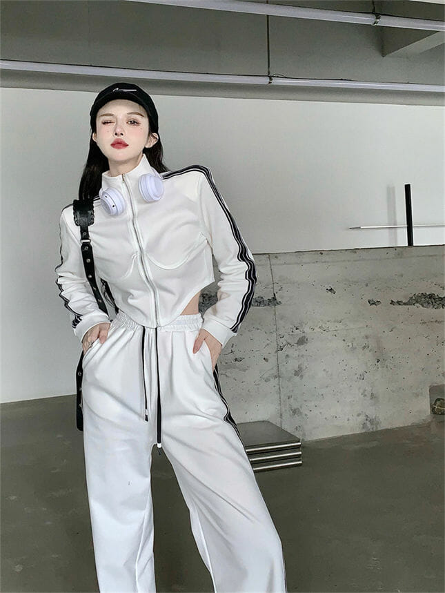 Casual Fashion 3 Colors Zipper Jacket With Stripes Long Pants2 Casual Fashion 3 Colors Zipper Jacket with Stripes Long Pants 6