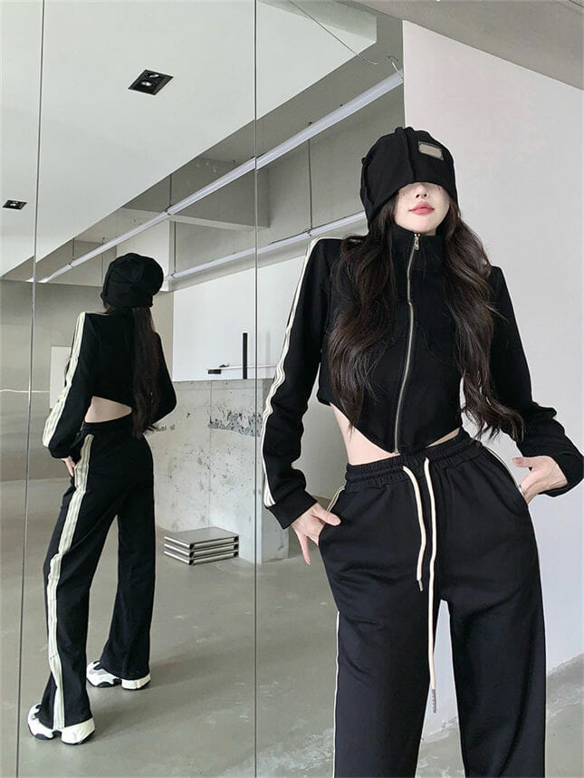 Casual Fashion 3 Colors Zipper Jacket With Stripes Long Pants4 Casual Fashion 3 Colors Zipper Jacket with Stripes Long Pants 4