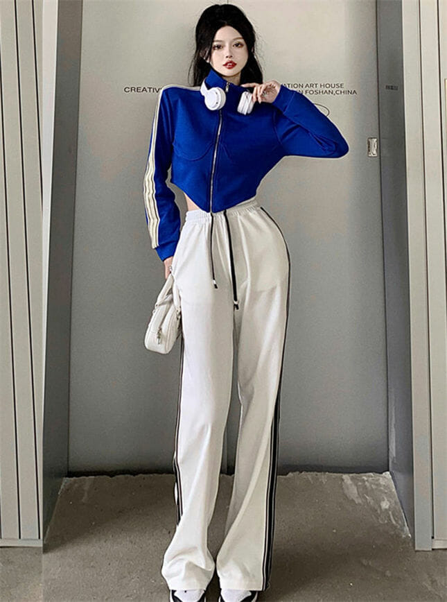 Casual Fashion 3 Colors Zipper Jacket With Stripes Long Pants7 Casual Fashion 3 Colors Zipper Jacket with Stripes Long Pants 1