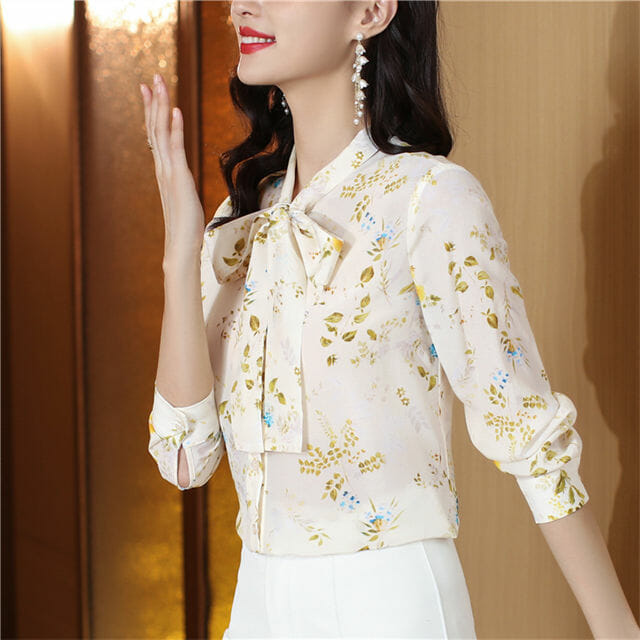 Charming Grace Bowknot Collar Flowers Chiffon Blouse3 Charming Grace Bowknot Collar Flowers Chiffon Blouse 3