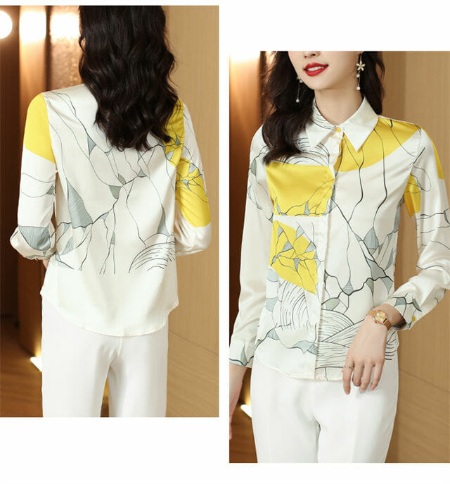 Charming Grace Color Block Flowers Casual Silk Blouse Charming Grace Color Block Flowers Casual Silk Blouse 5