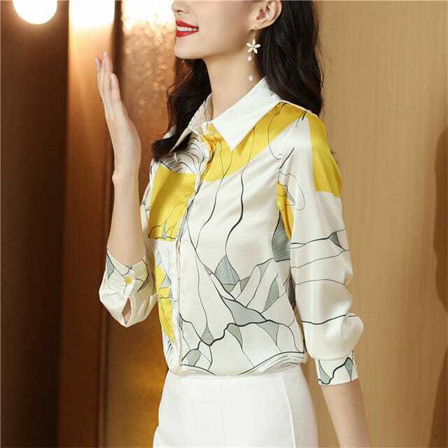 Charming Grace Color Block Flowers Casual Silk Blouse2 Charming Grace Color Block Flowers Casual Silk Blouse 4