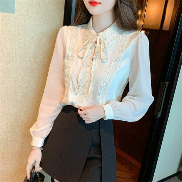 Charming Korea 2 Colors Lace Doll Collar Chiffon Blouse 4