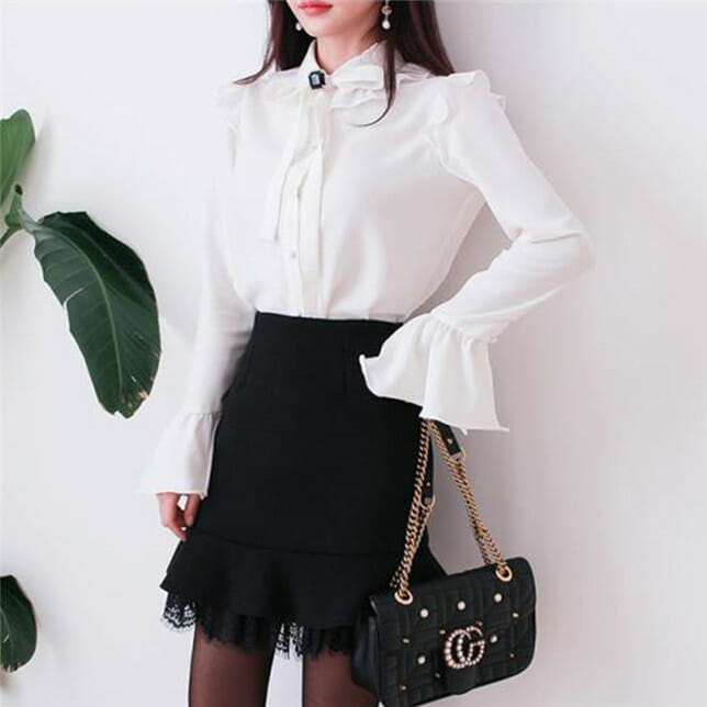 Charming Ol Tie Bowknot Blouse With Lace Fishtail Skirt2 Charming OL Tie Bowknot Blouse with Lace Fishtail Skirt 3