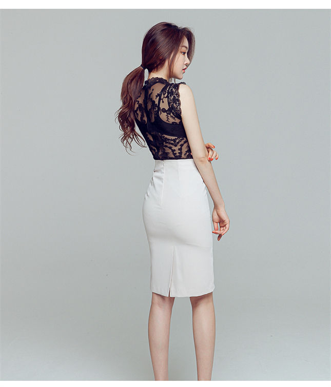Charming Transparent Lace Blouse With Slim Midi Skirt Charming Transparent Lace Blouse with Slim Midi Skirt 4