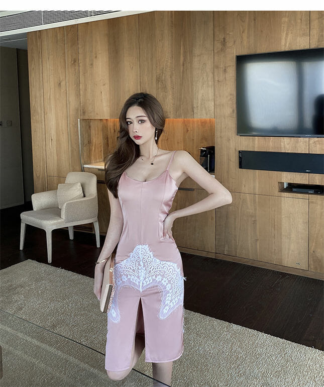 Cheap Fashion Lace Splicing Flowers Straps Dress2 Cheap Fashion Lace Splicing Flowers Straps Dress 4