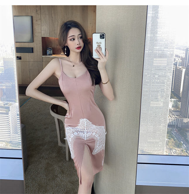 Cheap Fashion Lace Splicing Flowers Straps Dress3 Cheap Fashion Lace Splicing Flowers Straps Dress 3