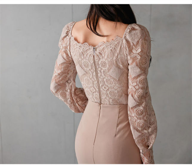 Elegant Fashion Lace Blouse With Fishtail Slim Long Skirt2 Elegant Fashion Lace Blouse with Fishtail Slim Long Skirt 5