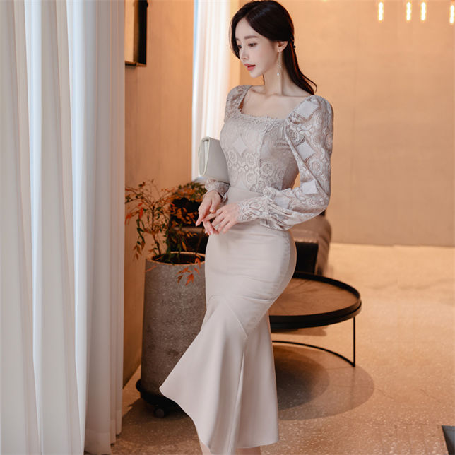 Elegant Fashion Lace Blouse With Fishtail Slim Long Skirt4 Elegant Fashion Lace Blouse with Fishtail Slim Long Skirt 3