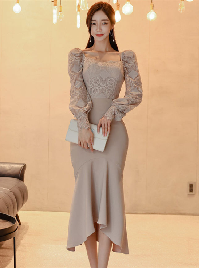 Elegant Fashion Lace Blouse With Fishtail Slim Long Skirt6 Elegant Fashion Lace Blouse with Fishtail Slim Long Skirt 1