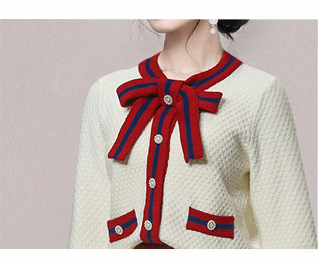 Elegant Lady Bowknot Collar Loosen Tops With Long Skirt3 Elegant Lady Bowknot Collar Loosen Tops with Long Skirt 5