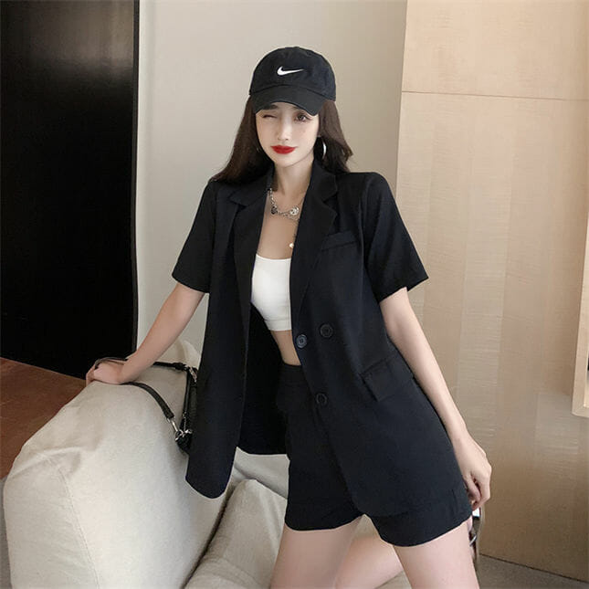 Elegant Ol 2 Colors Tailored Collar Jacket With Short Pants2 Elegant OL 2 Colors Tailored Collar Jacket with Short Pants 5