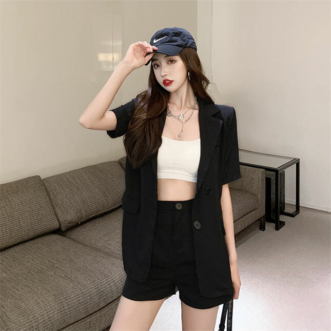 Elegant Ol 2 Colors Tailored Collar Jacket With Short Pants3 Elegant OL 2 Colors Tailored Collar Jacket with Short Pants 4