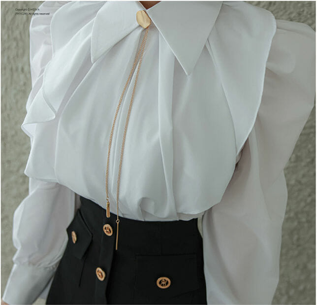 Elegant OL Doll Collar Puff Sleeve Blouse With Slim A-line