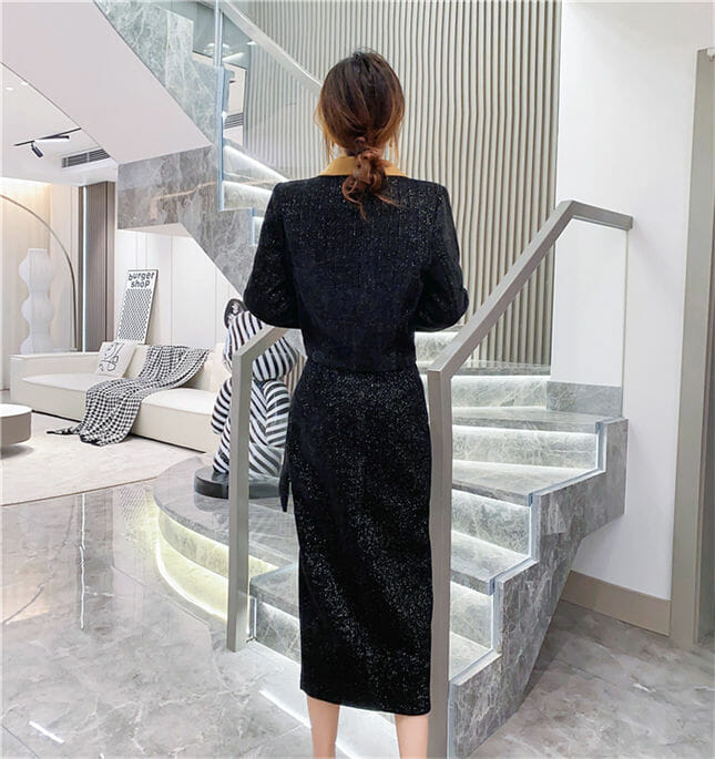 Fashion 2 Colors Tailored Collar Short Coat With Split Midi Skirt Fashion 2 Colors Tailored Collar Short Coat with Split Midi Skirt 6