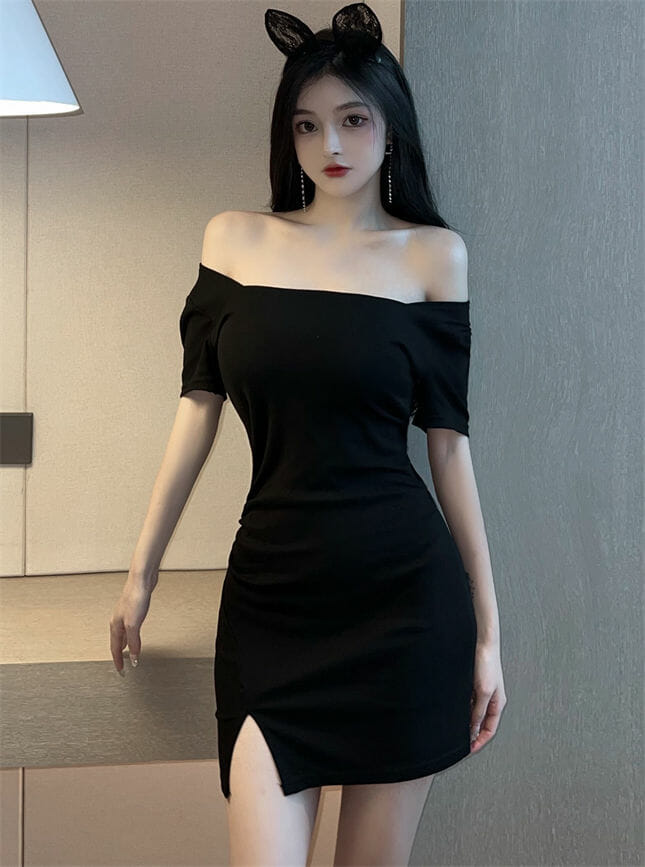 Fashion Boat Neck Short Sleeve Slim Cotton Dress5 Fashion Boat Neck Short Sleeve Slim Cotton Dress 1