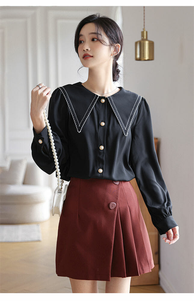 Fashion Girls Doll Collar Puff Sleeve Loosen Blouse Fashion Girls Doll Collar Puff Sleeve Loosen Blouse 5