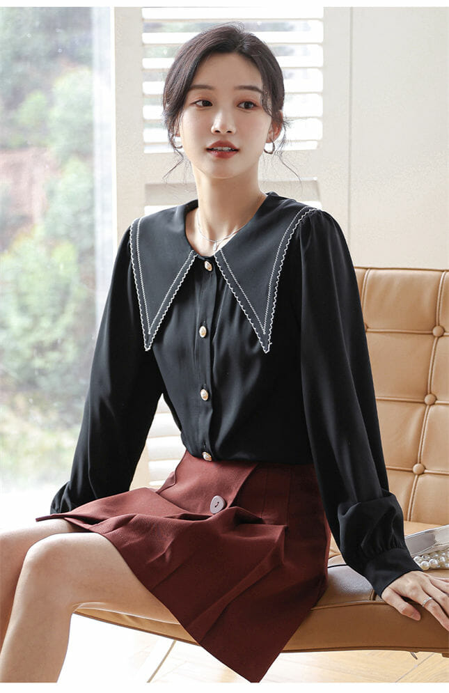 Fashion Girls Doll Collar Puff Sleeve Loosen Blouse2 Fashion Girls Doll Collar Puff Sleeve Loosen Blouse 4