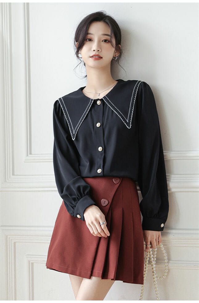 Fashion Girls Doll Collar Puff Sleeve Loosen Blouse3 Fashion Girls Doll Collar Puff Sleeve Loosen Blouse 3