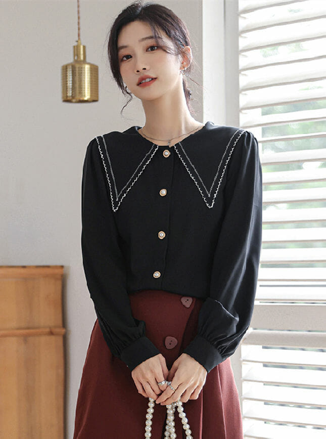 Fashion Girls Doll Collar Puff Sleeve Loosen Blouse5 Fashion Girls Doll Collar Puff Sleeve Loosen Blouse 1