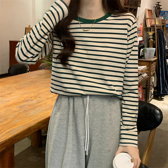 Fashion Korea 3 Colors Stripes Long Sleeve Cotton T-Shirts Fashion Korea 3 Colors Stripes Long Sleeve Cotton T-shirts 6