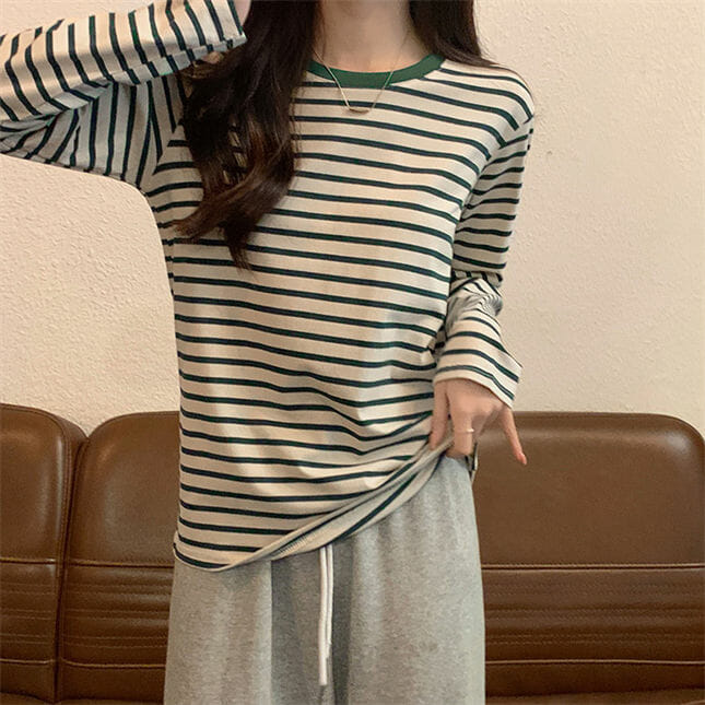 Fashion Korea 3 Colors Stripes Long Sleeve Cotton T-Shirts2 Fashion Korea 3 Colors Stripes Long Sleeve Cotton T-shirts 5