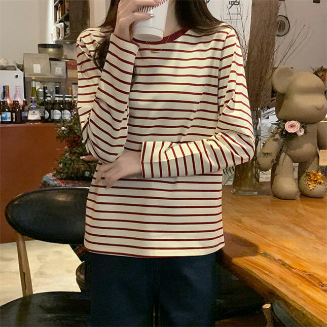 Fashion Korea 3 Colors Stripes Long Sleeve Cotton T-Shirts4 Fashion Korea 3 Colors Stripes Long Sleeve Cotton T-shirts 3