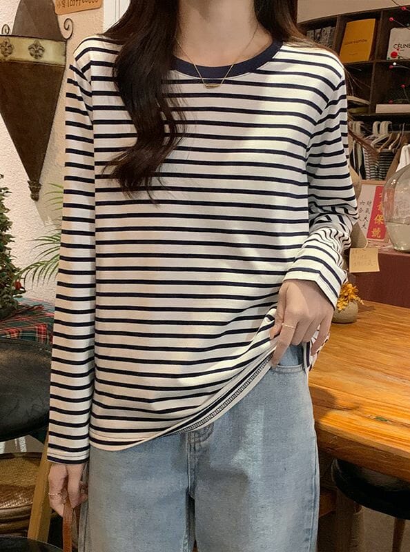 Fashion Korea 3 Colors Stripes Long Sleeve Cotton T-Shirts6 Fashion Korea 3 Colors Stripes Long Sleeve Cotton T-shirts 1