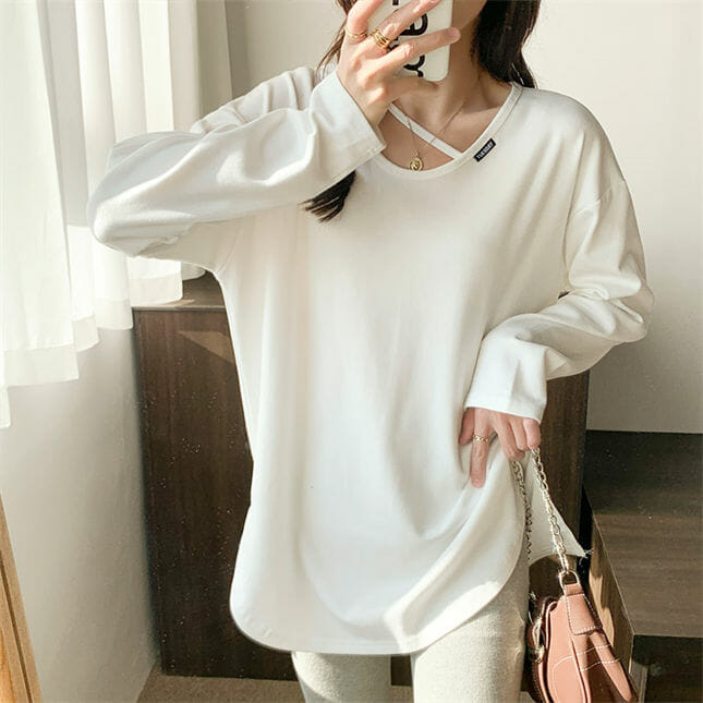 Fashion Korea 4 Colors U-Neck Oversize Cotton T-Shirts Fashion Korea 4 Colors U-neck Oversize Cotton T-shirts 6