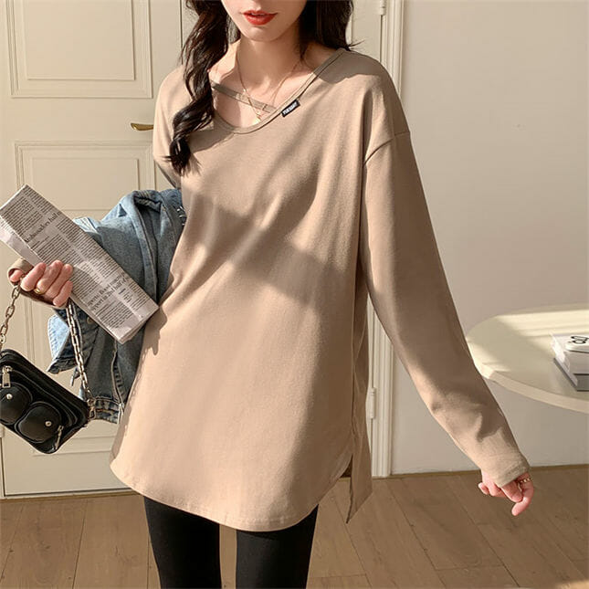 Fashion Korea 4 Colors U-Neck Oversize Cotton T-Shirts2 Fashion Korea 4 Colors U-neck Oversize Cotton T-shirts 5