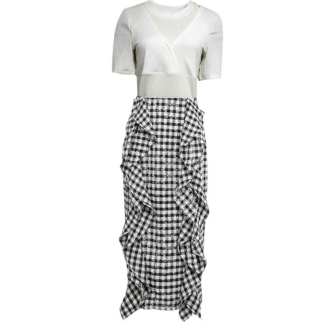 Fashion Korea Cotton T-Shirt With Plaids Flouncing Skirt Fashion Korea Cotton T-shirt with Plaids Flouncing Skirt 5