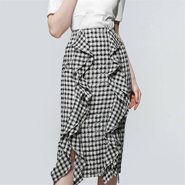 Fashion Korea Cotton T-Shirt With Plaids Flouncing Skirt2 Fashion Korea Cotton T-shirt with Plaids Flouncing Skirt 4