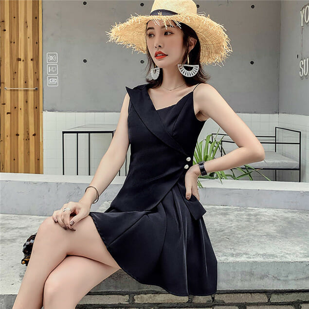 Fashion Korea V-Neck Straps Flouncing Two Pieces Dress2 Fashion Korea V-neck Straps Flouncing Two Pieces Dress 4