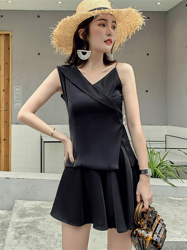 Fashion Korea V-Neck Straps Flouncing Two Pieces Dress5 Fashion Korea V-neck Straps Flouncing Two Pieces Dress 1